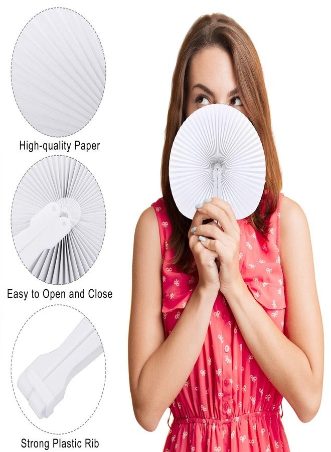 Aodaer 120 Pack White Paper Fans with Plastic Handles Round Folding Fans Handheld Fans for Party Favors Wedding - Image 3